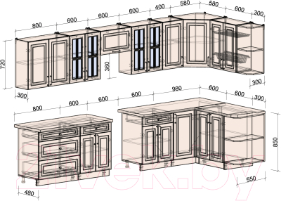 Готовая кухня Интерлиния Мила Шато 1.5x3.6 правая