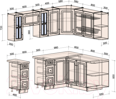 Готовая кухня Интерлиния Мила Шато 1.7x2.2 правая