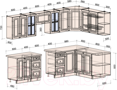 Готовая кухня Интерлиния Мила Шато 1.7x3.0 правая