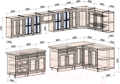 Готовая кухня Интерлиния Мила Шато 1.7x3.7 правая