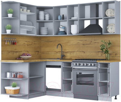 Кухонный гарнитур Интерлиния Мила Шато 1.5x2.2 левая (индиго/индиго/опал светлый)