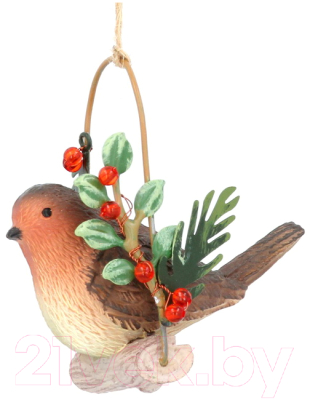 Елочная игрушка Gisela Graham Potting Shed Снегирь на бревне / 15545  - фото