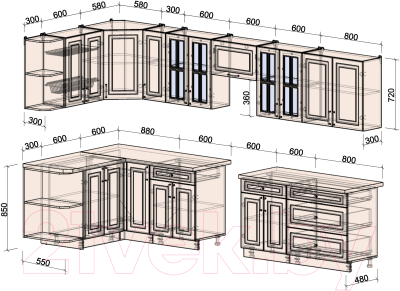 Готовая кухня Интерлиния Мила Шато 1.5x3.5 левая