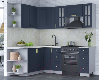 Кухонный гарнитур Интерлиния Мила Шато 1.7x2.1 левая (индиго/индиго/опал светлый)