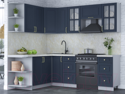 Кухонный гарнитур Интерлиния Мила Шато 1.7x2.3 левая (индиго/индиго/опал светлый)