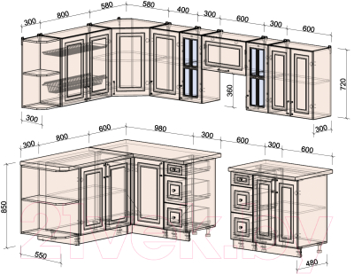 Готовая кухня Интерлиния Мила Шато 1.7x2.8 левая