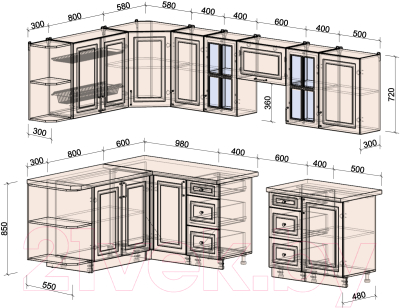 Готовая кухня Интерлиния Мила Шато 1.7x2.9 левая