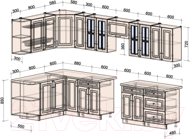 Готовая кухня Интерлиния Мила Шато 1.7x3.3 левая