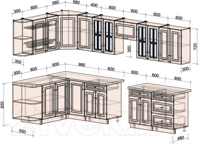Готовая кухня Интерлиния Мила Шато 1.7x3.4 левая