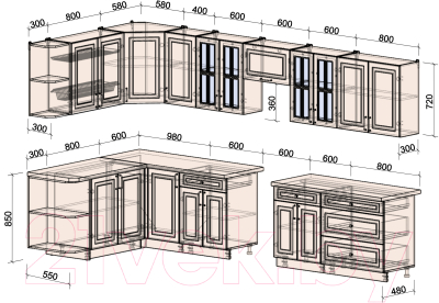 Готовая кухня Интерлиния Мила Шато 1.7x3.6 левая