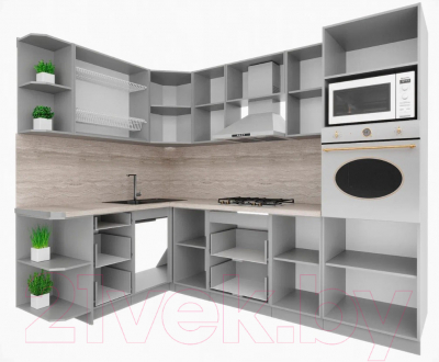 Кухонный гарнитур Интерлиния Мила Шато 1.68x2.4 ВТ левая (индиго/индиго/опал светлый)