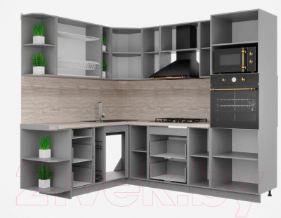 Кухонный гарнитур Интерлиния Мила Шато 1.88x2.4 ВТ левая (индиго/индиго/опал светлый)