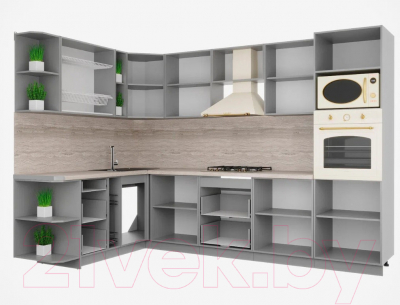 Кухонный гарнитур Интерлиния Мила Шато 1.88x3.0 ВТ левая (индиго/индиго/опал светлый)