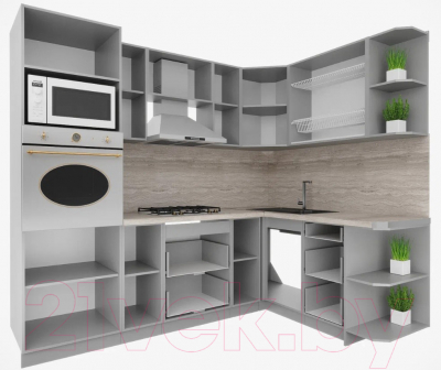 Кухонный гарнитур Интерлиния Мила Шато 1.68x2.4 ВТ правая (индиго/индиго/опал светлый)