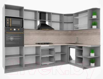 Кухонный гарнитур Интерлиния Мила Шато 1.68x3.0 ВТ правая (индиго/индиго/опал светлый)