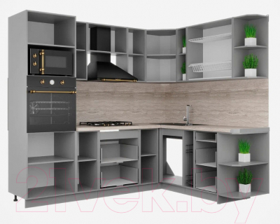 Кухонный гарнитур Интерлиния Мила Шато 1.88x2.4 ВТ правая (индиго/индиго/опал светлый)