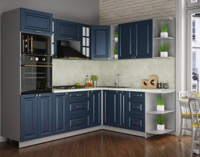 Кухонный гарнитур Интерлиния Мила Шато 1.88x2.4 ВТ правая (индиго/индиго/опал светлый)