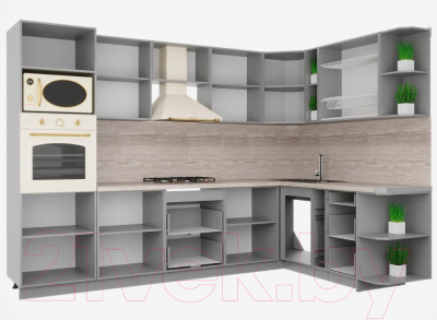 Кухонный гарнитур Интерлиния Мила Шато 1.88x3.0 ВТ правая (индиго/индиго/опал светлый)