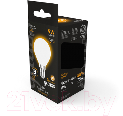 Лампа Gauss Filament Globe Е14 9W 3000К / 105201109
