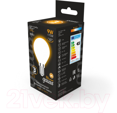 Лампа Gauss Filament Globe Е14 9W 3000К / 105201109