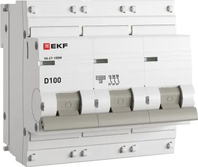 Выключатель автоматический EKF PROxima ВА 47-100M 3P 100А (D) 10kA / mcb47100m-3-100D-pro - фото