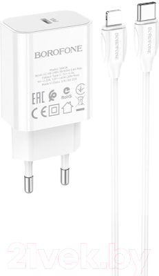 Зарядное устройство сетевое Borofone BA65A + кабель Type-C-Lighting - фото
