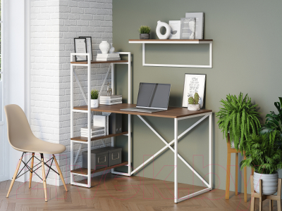 Письменный стол Loftyhome Мальборк Практик-Л / 1628016 (шимо темный с белым основанием)