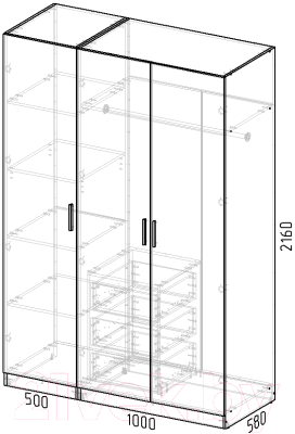 Шкаф Интермебель Марсель-3 / МР 01-03-MN (луна софт)