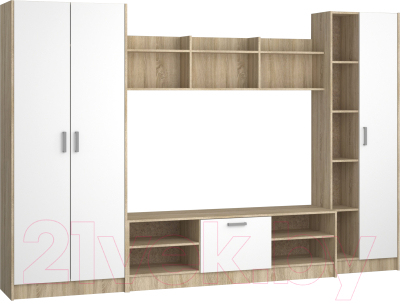 Стенка Премиум Глория ТВА (дуб крафт табачный/бодега светлый) - фото