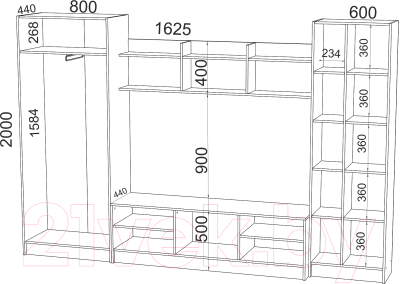 Стенка Премиум Глория ТВА (дуб крафт табачный/бодега светлый)