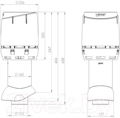 Выход вентиляционный на крышу Vilpe Flow 110P/ИЗ/350 / 350292