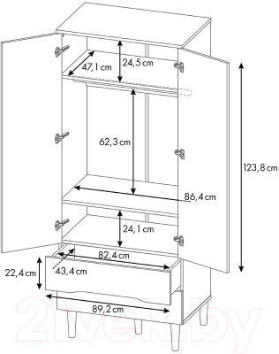 Шкаф Polini Kids Simple двухсекционный с ящиками 3610 / 0002753.163 (белый/дуб каменный)