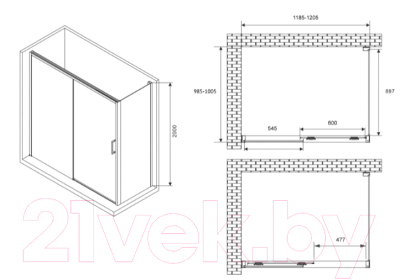 Душевой уголок Abber Komfort AG93120B-S102B