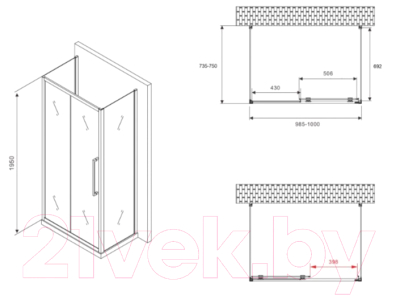 Душевой уголок Abber Schwarzer Diamant AG30100BH-S75B-S75B
