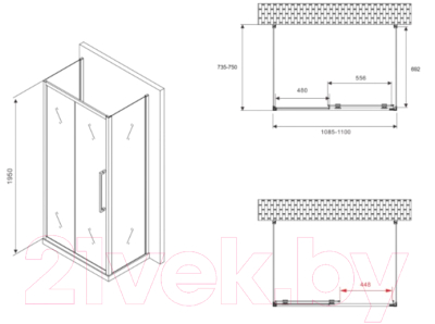 Душевой уголок Abber Schwarzer Diamant AG30110BH-S75B-S75B