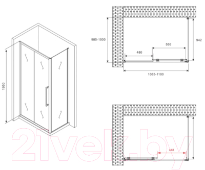 Душевой уголок Abber Schwarzer Diamant AG30110BMH-S100BM