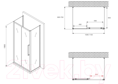Душевой уголок Abber Schwarzer Diamant AG30110BMH-S70BM-S70BM