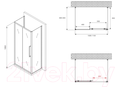 Душевой уголок Abber Schwarzer Diamant AG30110BMH-S90BM-S90BM