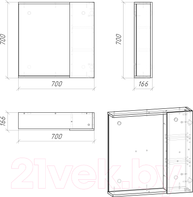 Шкаф с зеркалом для ванной Grossman Юнит 70 / 207011 (кадена лайт)