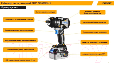 Аккумуляторный гайковерт Deko DKIS20FU-Li / 063-4433
