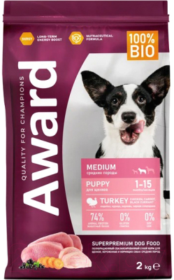 Сухой корм для собак Award Puppy Medium с индейкой и курицей / 7173327 - фото