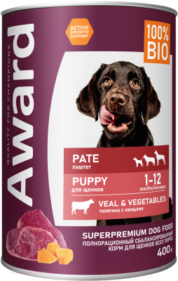 Влажный корм для собак Award Puppy Small Паштет из телятины с овощами / 2540355 (400г) - фото