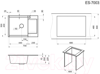Мойка кухонная GRANULA ES-7003 (шварц)