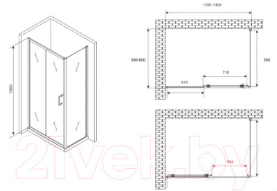 Душевой уголок Abber Schwarzer Diamant AG30140B5-S60B5