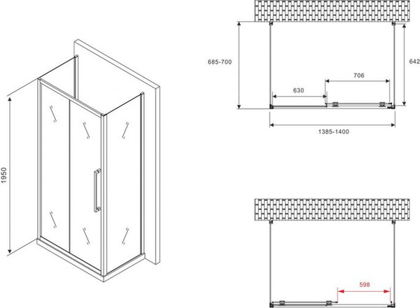 Душевой уголок Abber Schwarzer Diamant AG30140BMH-S70BM-S70BM