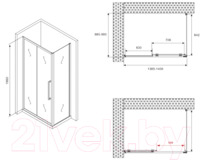 Душевой уголок Abber Schwarzer Diamant AG30140BMH-S90BM