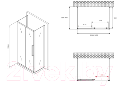 Душевой уголок Abber Schwarzer Diamant AG30140BMH-S90BM-S90BM