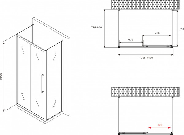 Душевой уголок Abber Schwarzer Diamant AG30140MH-S80M-S80M