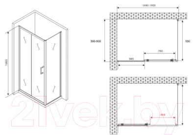 Душевой уголок Abber Schwarzer Diamant AG30150B5-S60B5