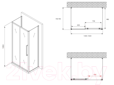 Душевой уголок Abber Schwarzer Diamant AG30150BH-S75B-S75B